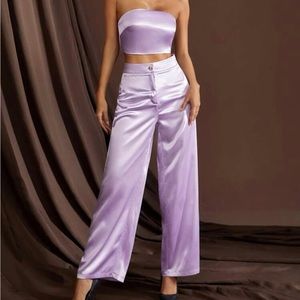 SHEIN Satin Tube Top and Wide Leg Pants